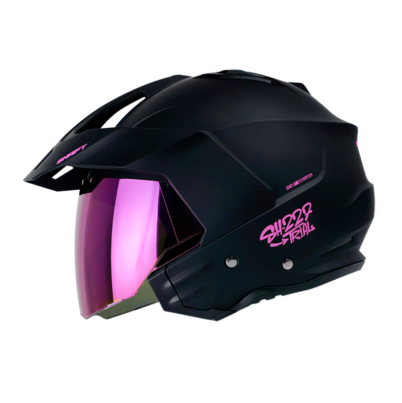CASCO SHAFT SH-227 TRIAL SOLID MATE NEGRO FUCSIA NEON VISOR IRIDIUM