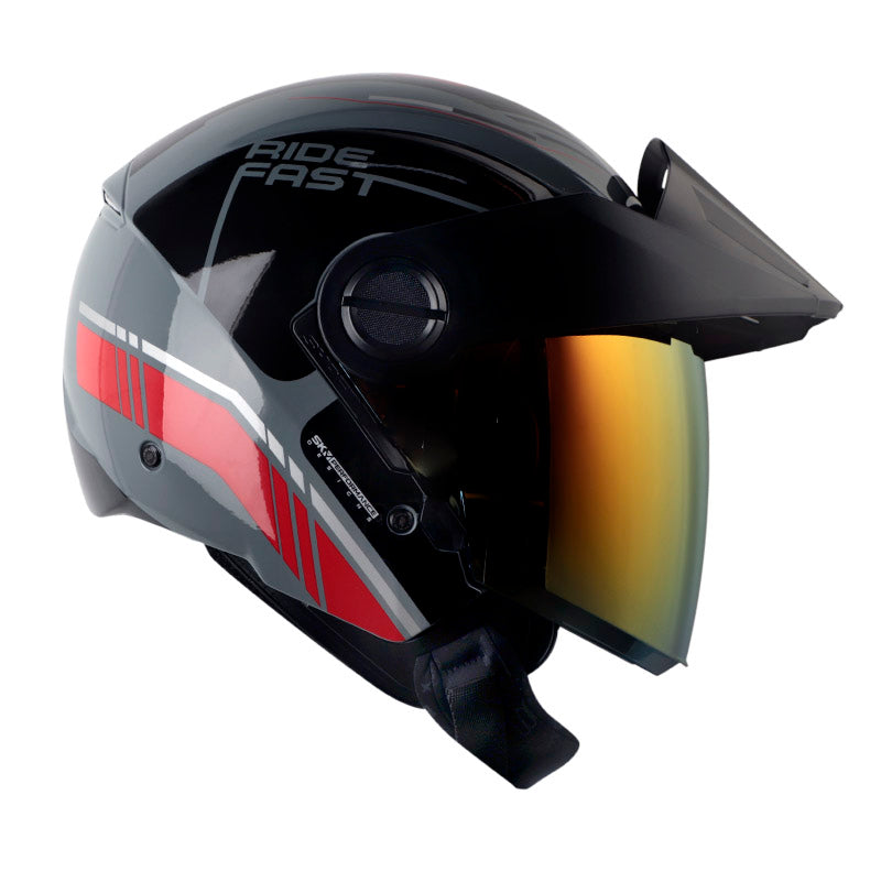 CASCO SHAFT SH-212 BROTH GRIS OSCURO ROJO VISOR IRIDIUM ROJO