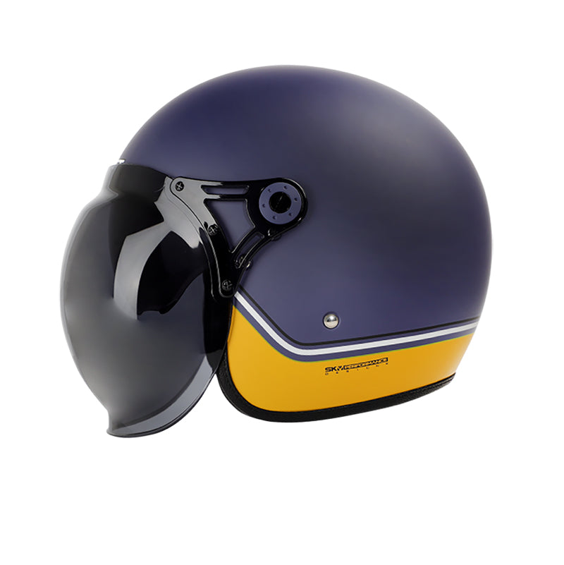 CASCO SHAFT SH-121 SCRAMBLE STRIPES AZUL NAVY DORADO HUMO