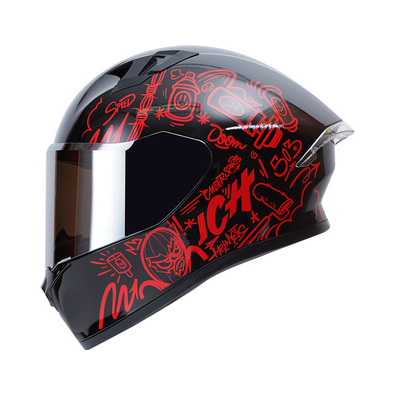 CASCO ICH ICH-503SP BANKS NEGRO ROJO VISOR PLATA