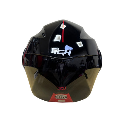 CASCO ICH-3110DV CICU NEGRO ROJO VISOR PLATA