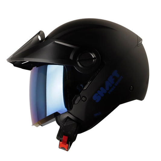 CASCO SHAFT SH-212 SOLID MATE NEGRO AZUL VISOR IRIDIUM AZUL