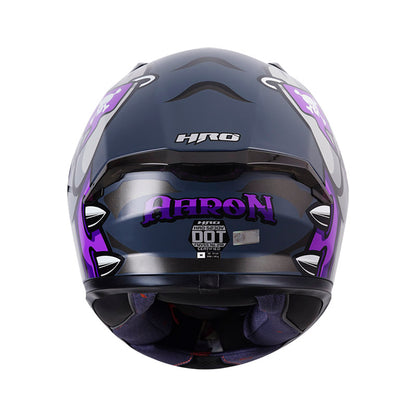 CASCO HRO HRO-523DV AARON MATE GRIS MORADO NEON VISOR AZUL