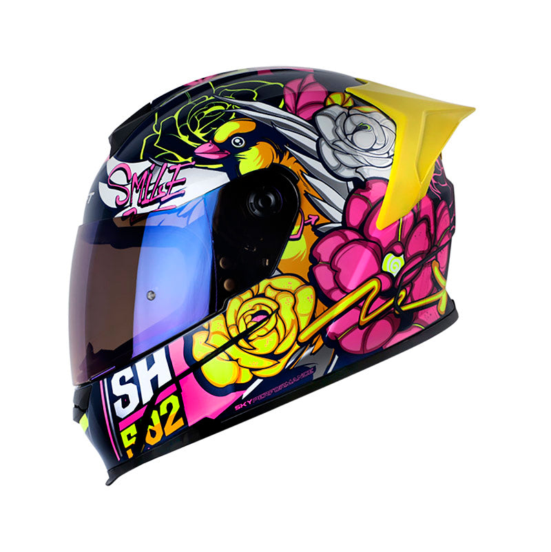 CASCO SHAFT SH-502 FLOWER AZUL OSCURO AMARILLO NEON IRIDIUM