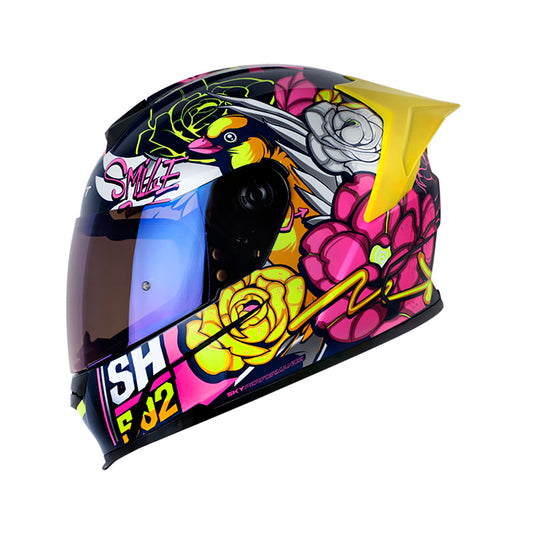 CASCO SHAFT SH-502 FLOWER AZUL OSCURO AMARILLO NEON IRIDIUM