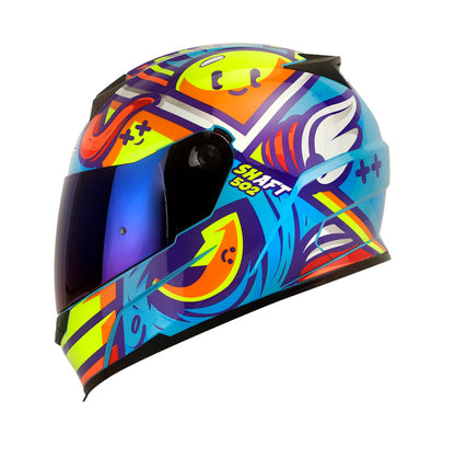 CASCO SHAFT SH-502 STYLE AZUL AMARILLO NEON VISOR IRIDIUM
