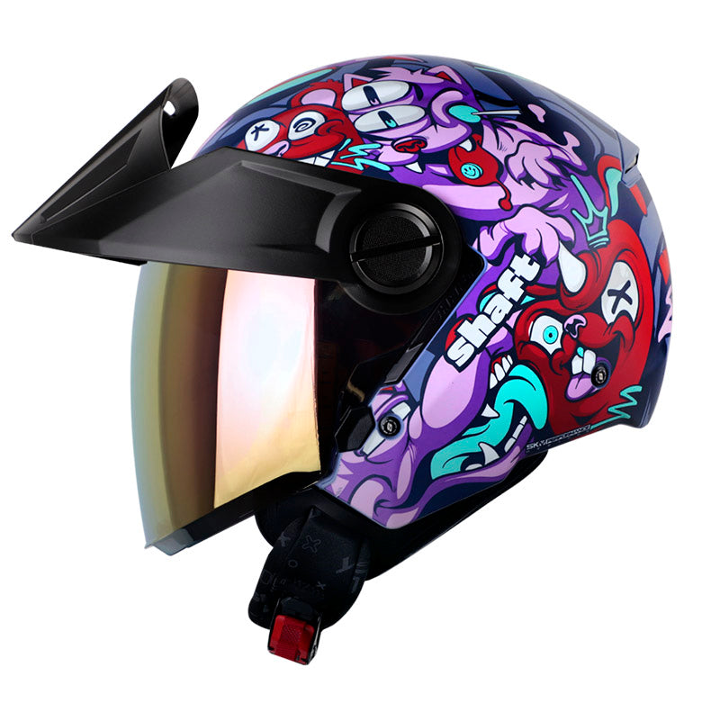 CASCO SHAFT SH-212 MONSTER PETS MATE AZUL ROJO VISOR ROJO