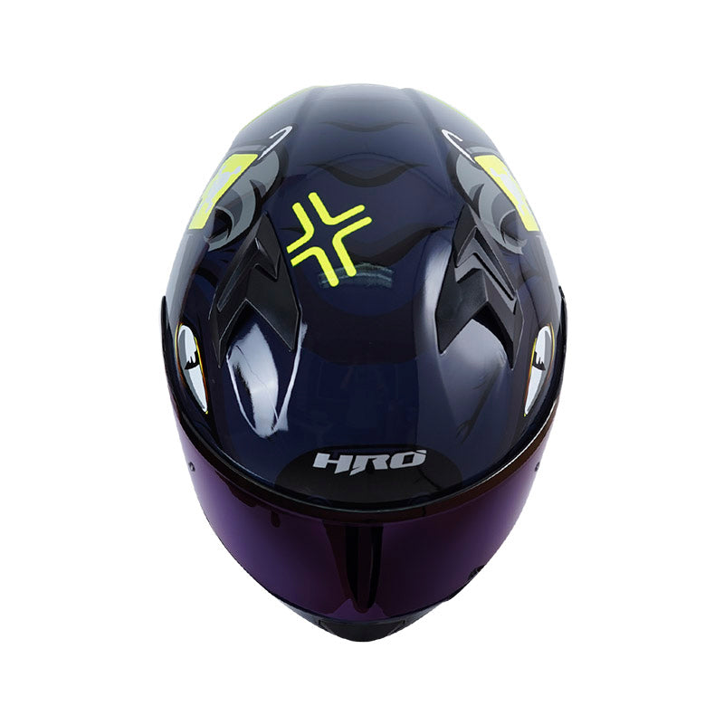 CASCO HRO HRO-523DV AARON AZUL NAVY AMARILLO NEON VISOR AZUL