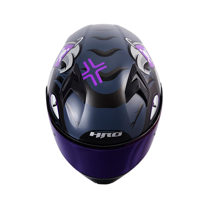 CASCO HRO HRO-523DV AARON MATE GRIS MORADO NEON VISOR AZUL