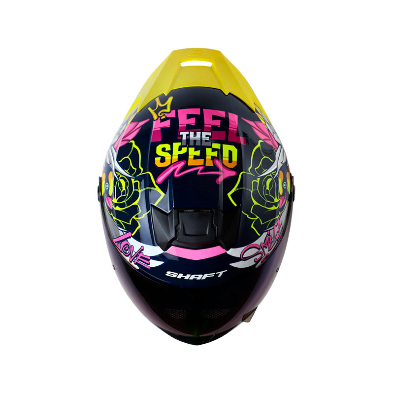 CASCO SHAFT SH-502 FLOWER AZUL OSCURO AMARILLO NEON IRIDIUM