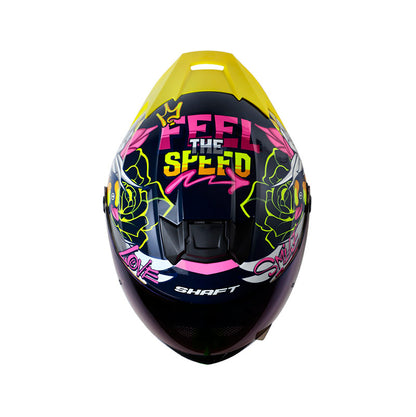 CASCO SHAFT SH-502 FLOWER AZUL OSCURO AMARILLO NEON IRIDIUM