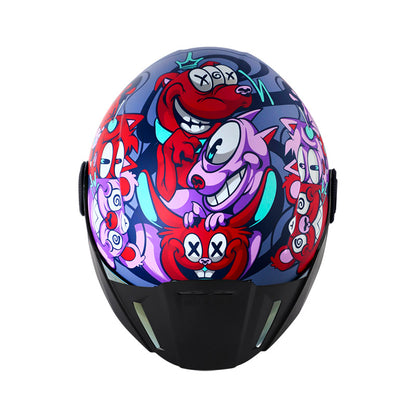 CASCO SHAFT SH-212 MONSTER PETS MATE AZUL ROJO VISOR ROJO