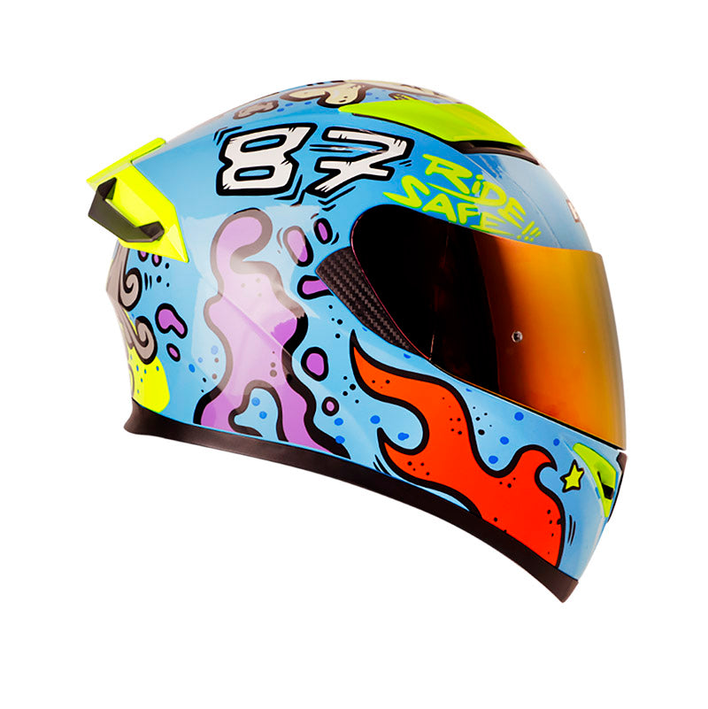 CASCO HRO HRO-514DV FUNNER AZUL AMARILLO NEON VISOR IRIDIUM