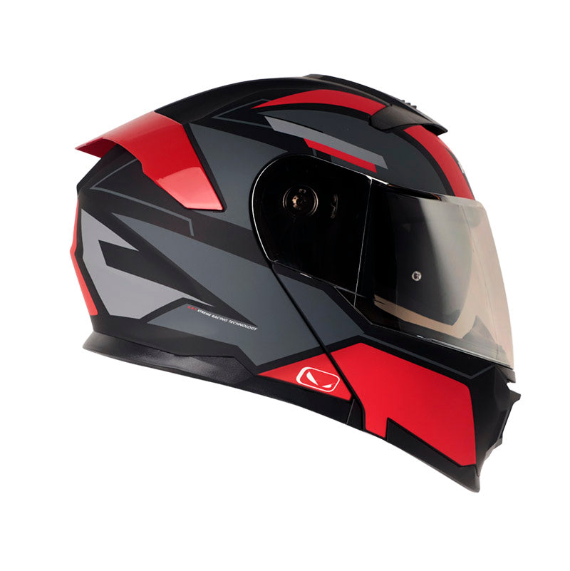 CASCO HRO 3440 DV LAZZAR MATE NEGRO ROJO VISOR PLATA
