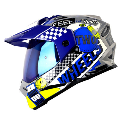 CASCO HRO HRO-MX330DV BYE BYE GRIS AZUL VISOR IRIDIUM AZUL