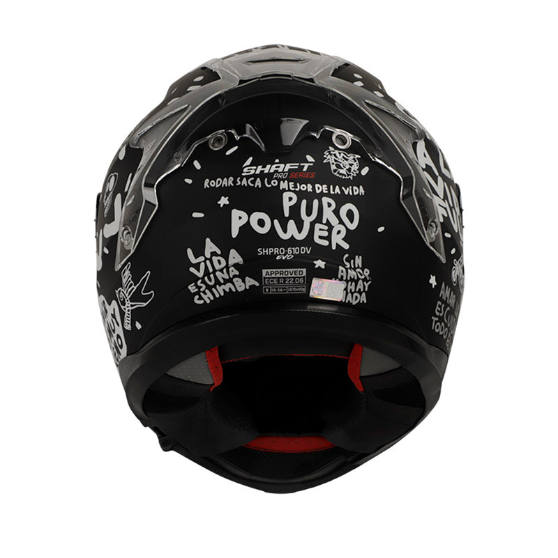 CASCO SHAFT SH-610DV PRO PURO POWER NEGRO BLANCO VISOR PLATA
