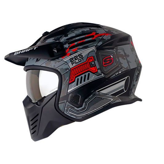 CASCO SHAFT SH-225 PILOT TOP MATE GRIS ROJO VISOR HUMO