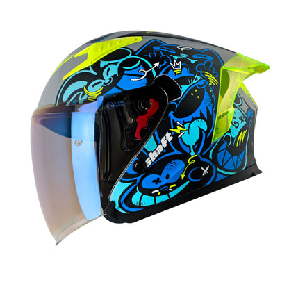 CASCO SHAFT SH-226GT ANYMANIAC MATE GRIS AZUL VISOR IRIDIUM