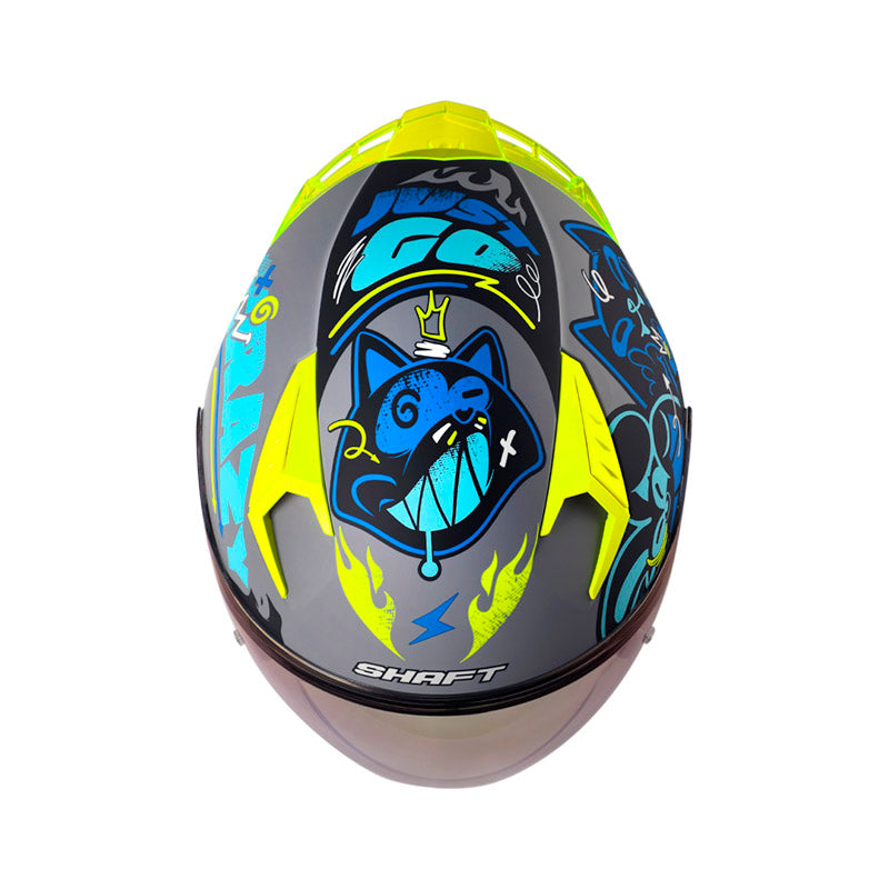 CASCO SHAFT SH-226GT ANYMANIAC MATE GRIS AZUL VISOR IRIDIUM