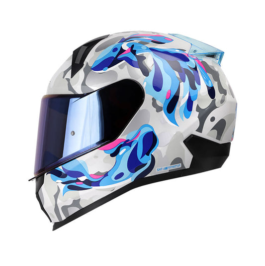 CASCO SHAFT SH-560 AQUARIA BLANCO AZUL VISOR IRIDIUM AZUL