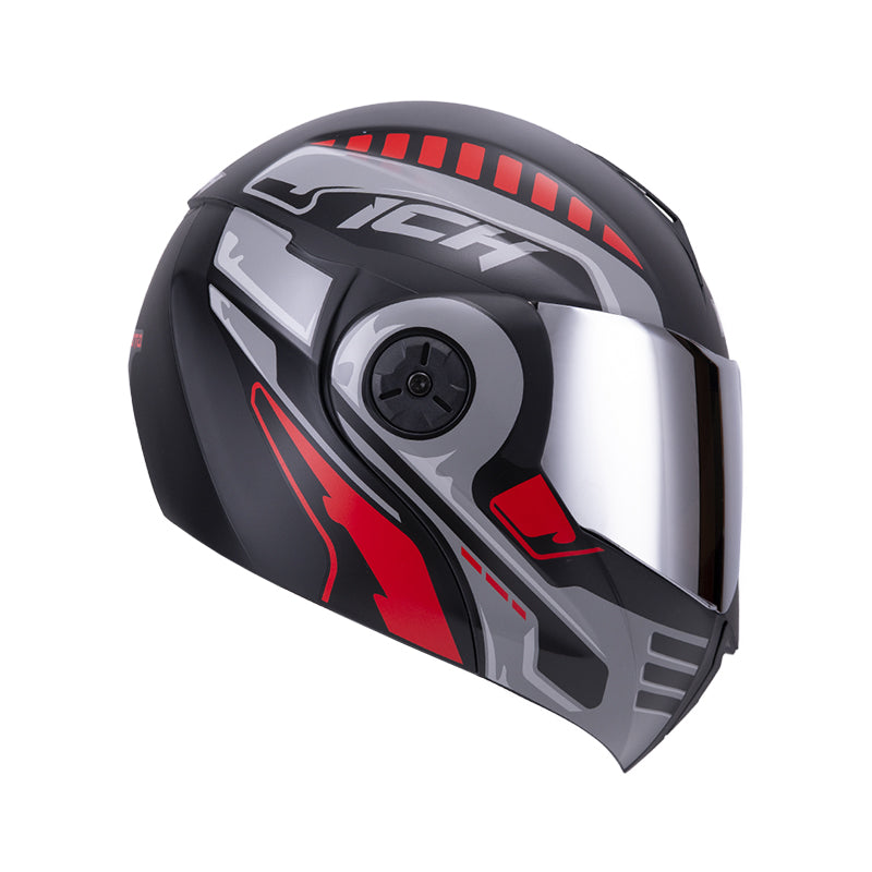 CASCO ICH ICH-3110DV ROBOTO MATE NEGRO ROJO VISOR PLATA