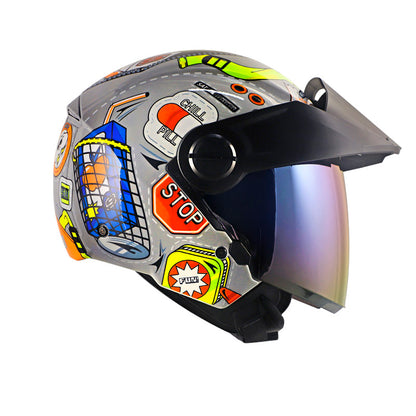 CASCO SHAFT SH-212 BAGGAGE GRIS NARANJA NEON VISOR IRIDIUM