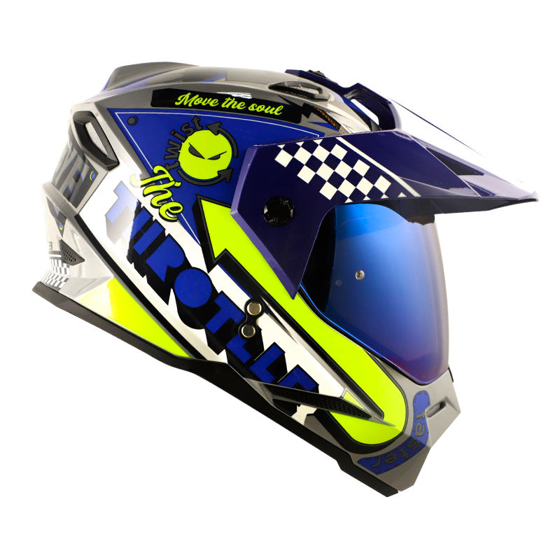 CASCO HRO HRO-MX330DV BYE BYE GRIS AZUL VISOR IRIDIUM AZUL
