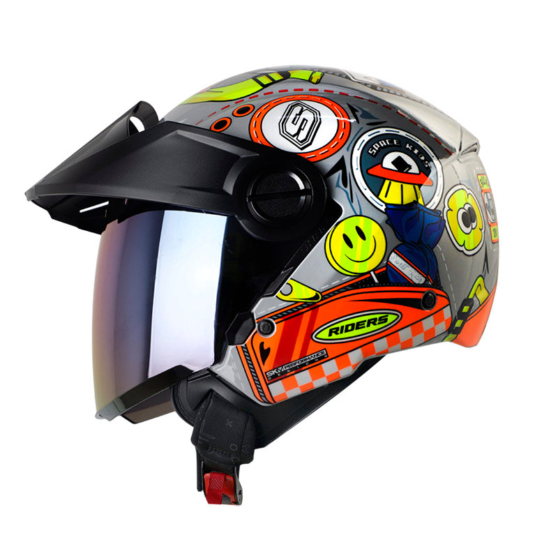 CASCO SHAFT SH-212 BAGGAGE GRIS NARANJA NEON VISOR IRIDIUM