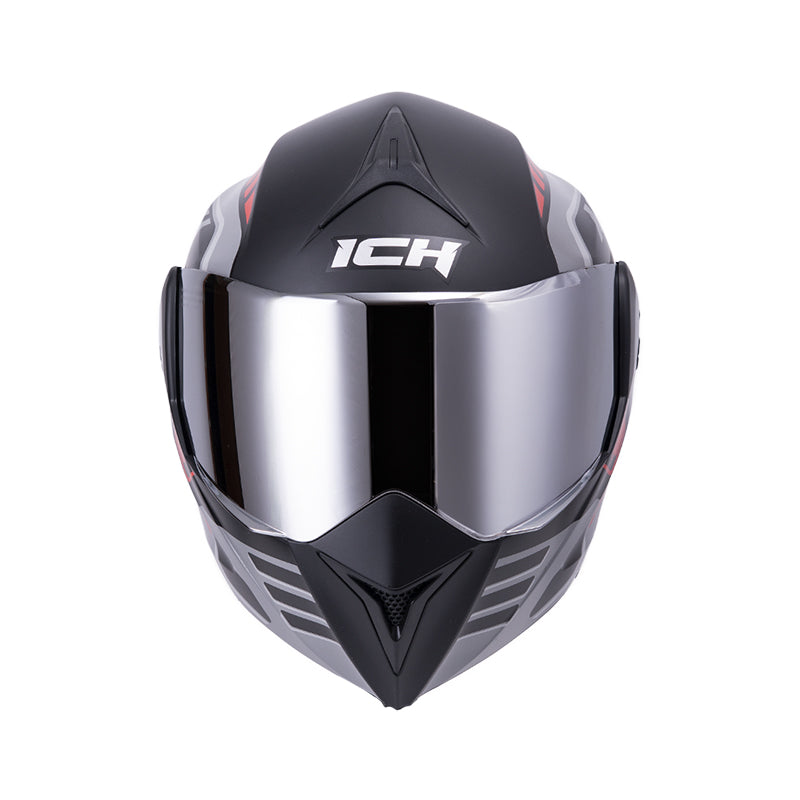 CASCO ICH ICH-3110DV ROBOTO MATE NEGRO ROJO VISOR PLATA
