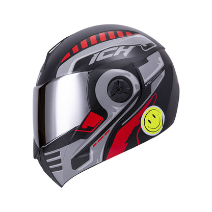 CASCO ICH ICH-3110DV ROBOTO MATE NEGRO ROJO VISOR PLATA