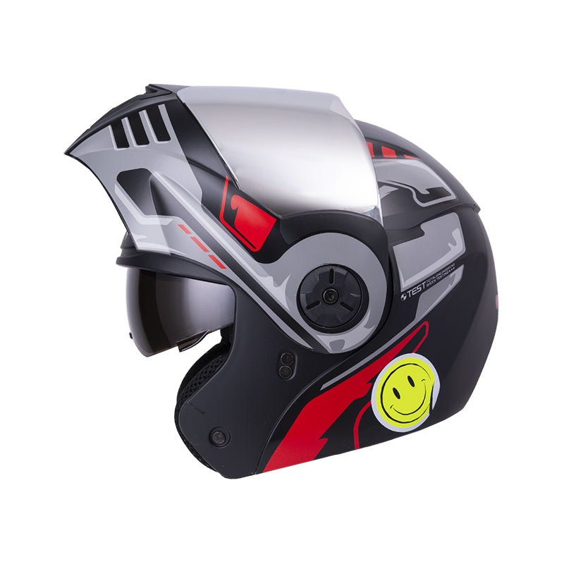 CASCO ICH ICH-3110DV ROBOTO MATE NEGRO ROJO VISOR PLATA