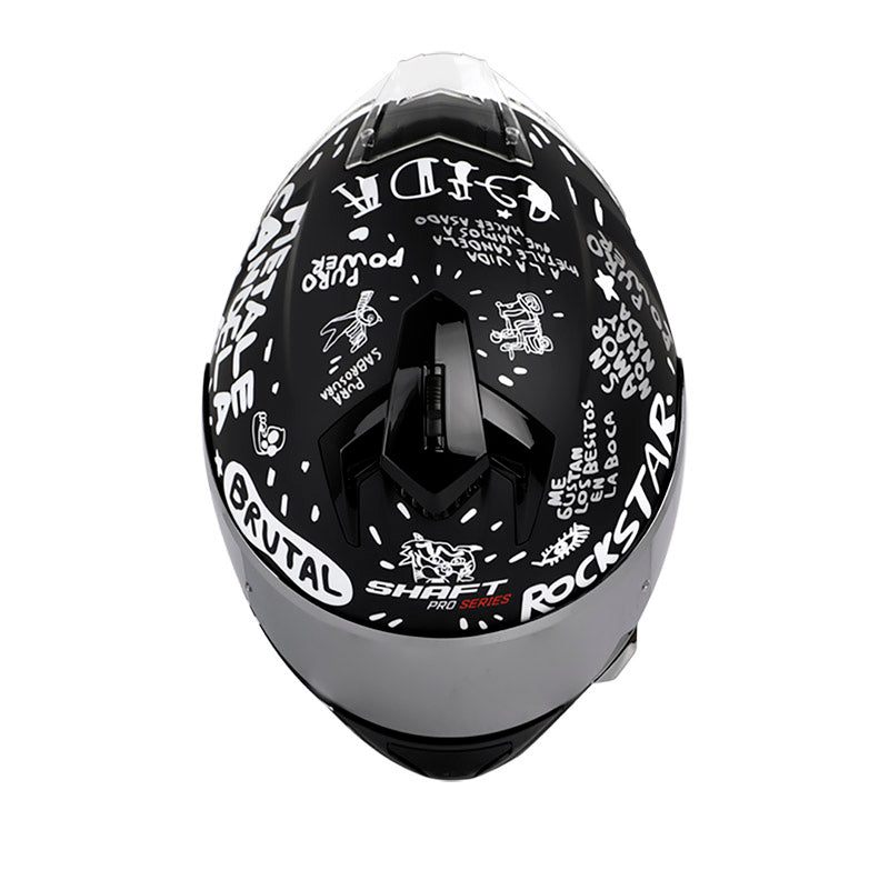 CASCO SHAFT SH-610DV PRO PURO POWER NEGRO BLANCO VISOR PLATA