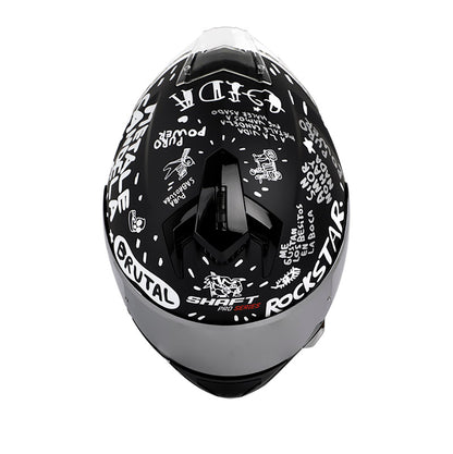 CASCO SHAFT SH-610DV PRO PURO POWER NEGRO BLANCO VISOR PLATA