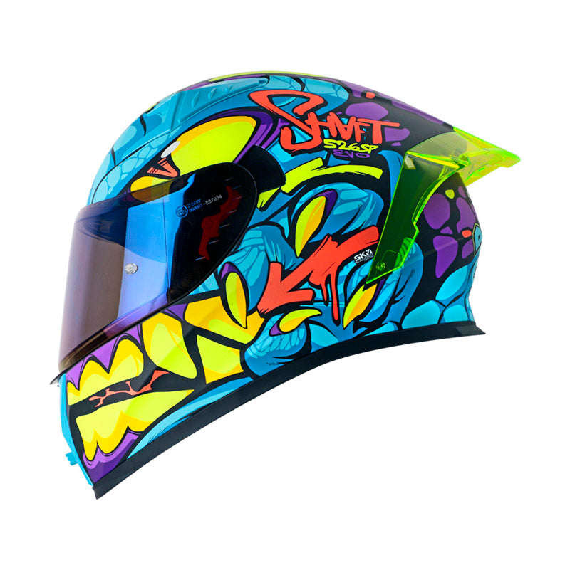 CASCO SHAFT SH-526SP DANO MATE NEGRO AZUL VISOR IRIDIUM AZUL