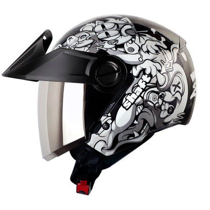 CASCO SHAFT SH-212 MONSTER PETS NEGRO BLANCO VISOR PLATA