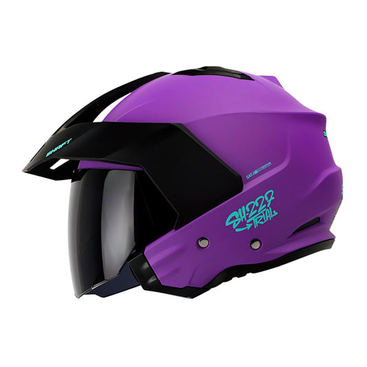 CASCO SHAFT SH-227 TRIAL SOLID MATE MORADO TURQUESA VISOR HUMO