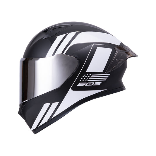 CASCO ICH-503 NEZA MATE NEGRO BLANCO VISOR PLATA