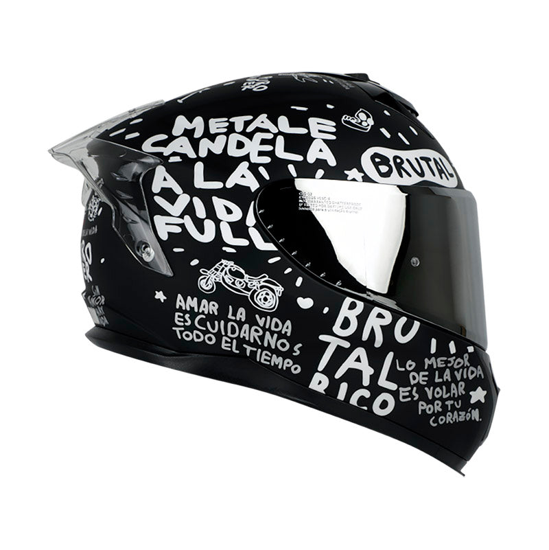 CASCO SHAFT SH-610DV PRO PURO POWER NEGRO BLANCO VISOR PLATA