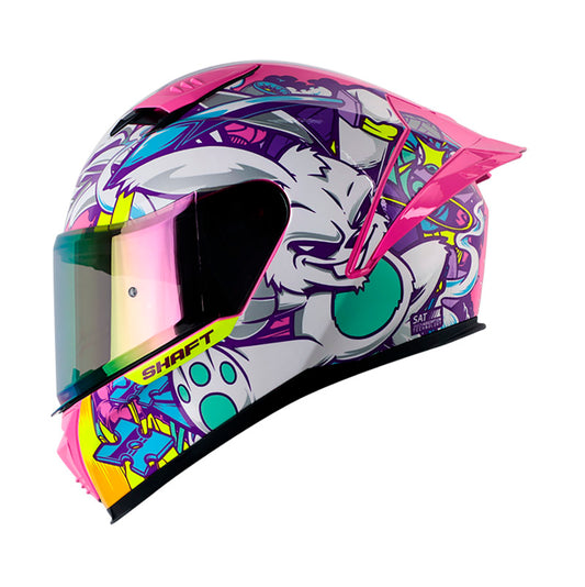 CASCO SHAFT SH-590SR NINJA BUNNY FUCSIA NEON BLANCO IRIDIUM
