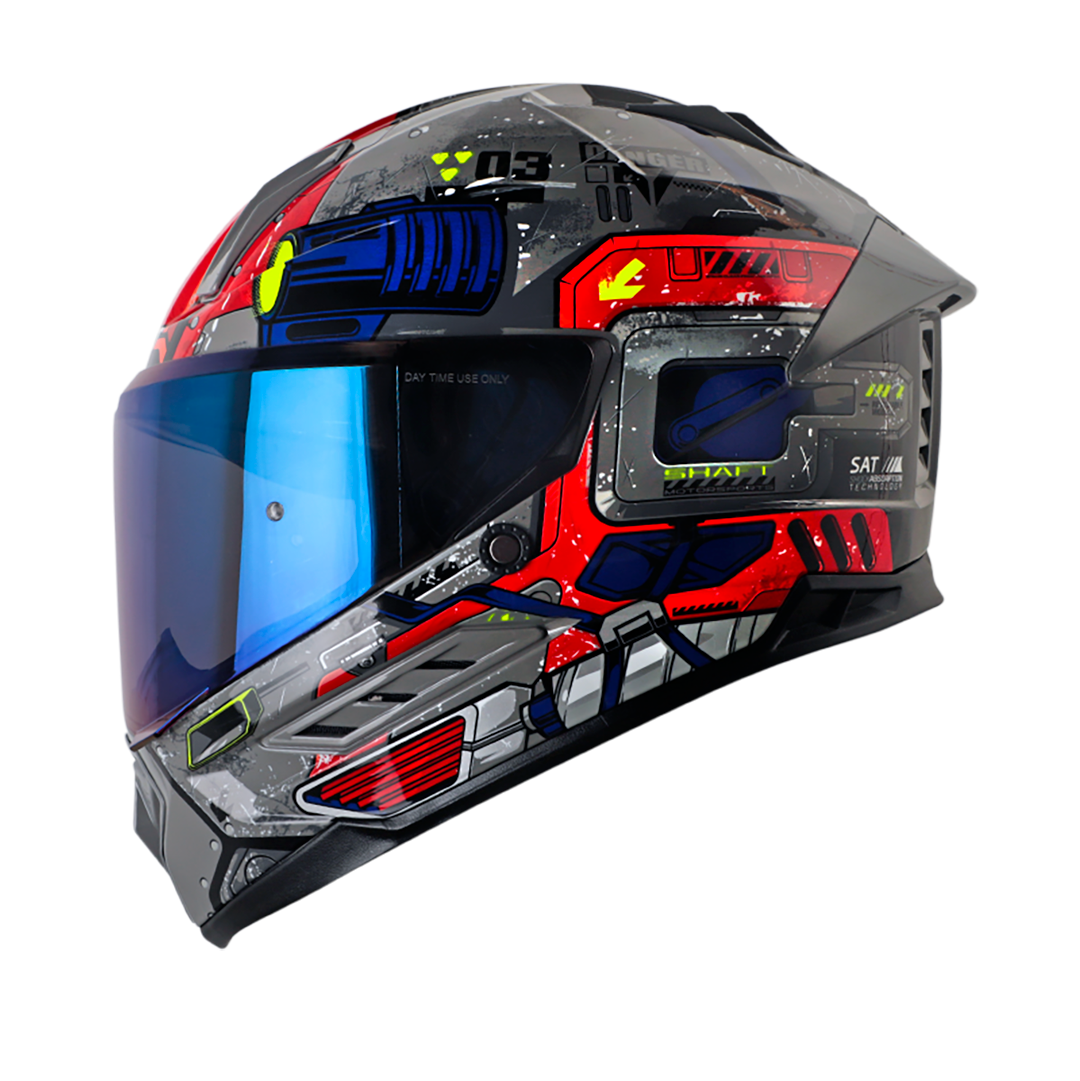 CASCO SHAFT SH-595 OMEGA GRIS ROJO VISOR IRIDIUM AZUL