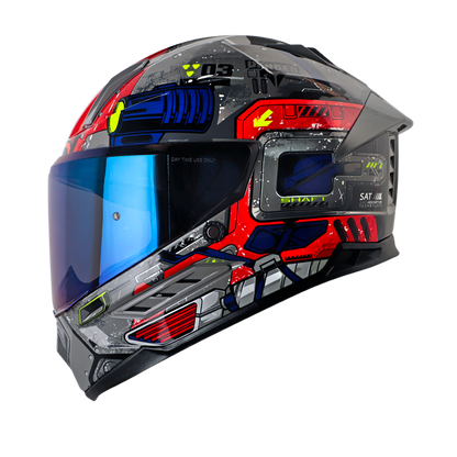 CASCO SHAFT SH-595 OMEGA GRIS ROJO VISOR IRIDIUM AZUL