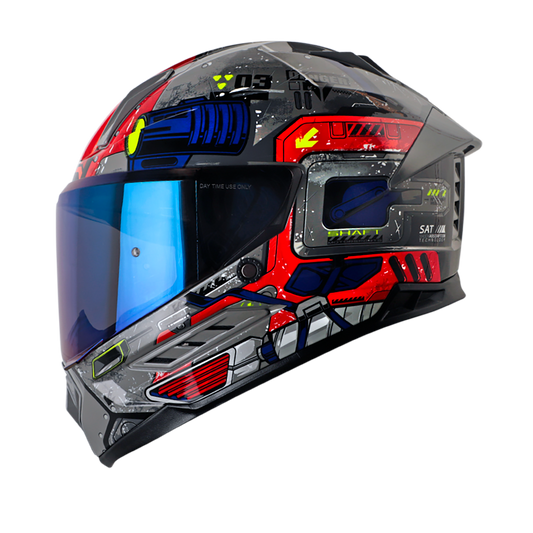 CASCO SHAFT SH-595 OMEGA GRIS ROJO VISOR IRIDIUM AZUL