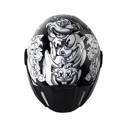 CASCO SHAFT SH-212 MONSTER PETS NEGRO BLANCO VISOR PLATA