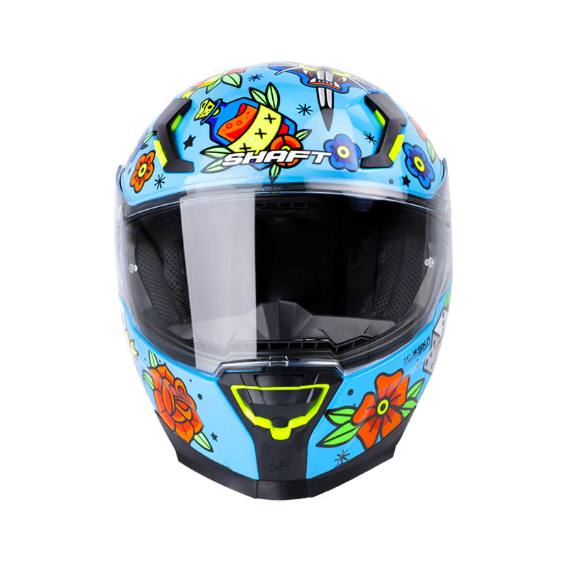 CASCO SHAFT SH-562 TATTOO AZUL NARANJA NEON