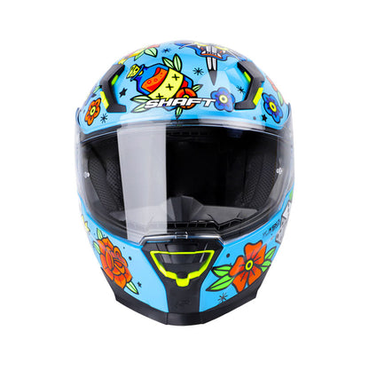 CASCO SHAFT SH-562 TATTOO AZUL NARANJA NEON