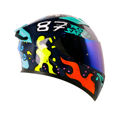CASCO HRO HRO-514DV FUNNER AZUL TURQUESA VISOR IRIDIUM
