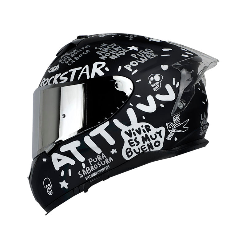CASCO SHAFT SH-610DV PRO PURO POWER NEGRO BLANCO VISOR PLATA