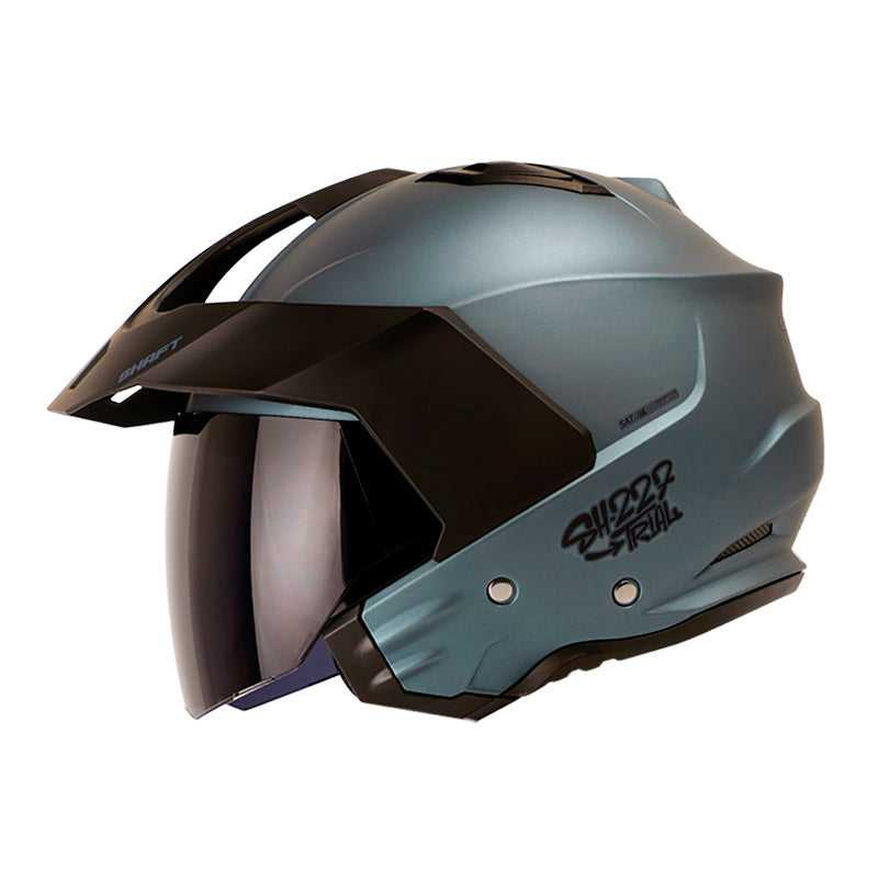 CASCO SHAFT SH-227 TRIAL SOLID MATE GRIS AZUL NEGRO VISOR HUMO