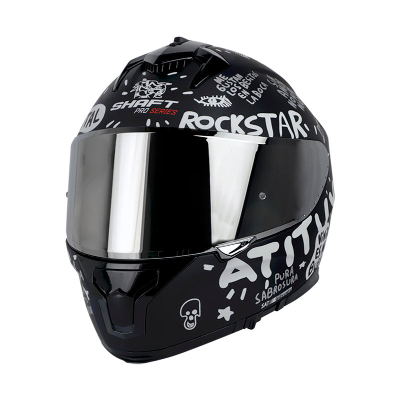 CASCO SHAFT SH-610DV PRO PURO POWER NEGRO BLANCO VISOR PLATA