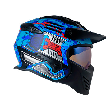 CASCO SHAFT SH-225 PILOT TOP MATE AZUL NARANJA NEON HUMO